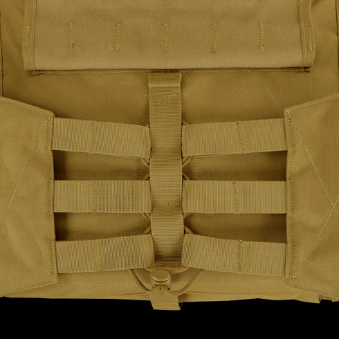 Close-up of the Condor Modular Operator Plate Carrier Gen II in Scorpion OCP, showing durable horizontal webbing and reinforced stitching—ideal for EDC or shooting range use.