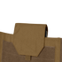 Close-up of the Condor Modular Operator Plate Carrier Gen IIs tan pocket with flap cover, secured by hook-and-loop fastener and featuring reinforced stitching details.