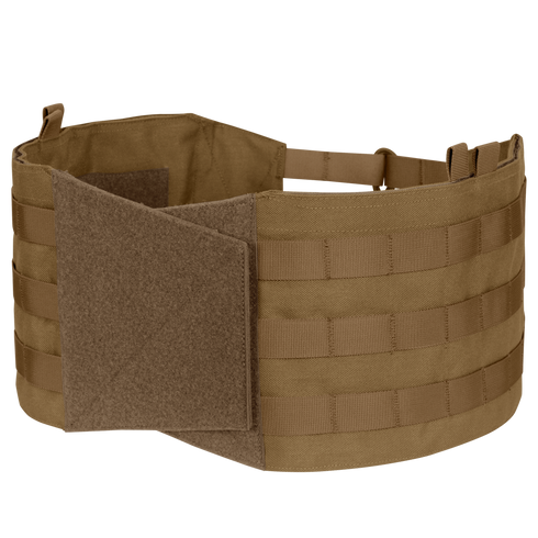 The Condor Modular Operator Plate Carrier Gen II is a tan tactical vest with MOLLE webbing and a Velcro flap, designed for attaching gear and providing support.