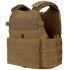 The Condor Modular Operator Plate Carrier Gen II in tan features adjustable straps, Velcro panels, and MOLLE webbing for gear attachment, shown against a plain background.