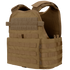 The Condor Modular Operator Plate Carrier Gen II in tan features adjustable straps, Velcro panels, and MOLLE webbing for gear attachment, shown against a plain background.