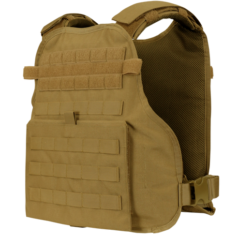The Condor Modular Operator Plate Carrier Gen II in Scorpion OCP features adjustable shoulder straps, front MOLLE webbing, and side buckle closure, designed to hold armor plates—ideal for military and law enforcement professionals.