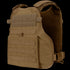 The Condor Modular Operator Plate Carrier Gen II is a tan tactical vest featuring adjustable straps, front MOLLE webbing, and hook-and-loop fastener panels for patches or identification.