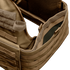 Close-up view of the Condor Modular Operator Plate Carrier Gen II in tan, featuring MOLLE webbing, Velcro closures, detailed stitching, and an internal pocket.