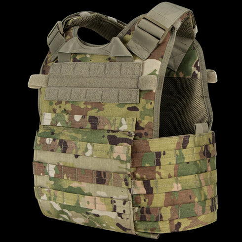 The Condor Modular Operator Plate Carrier Gen II in Scorpion OCP features adjustable shoulder straps, MOLLE webbing, and a drag handle—designed to carry armor plates and gear securely.