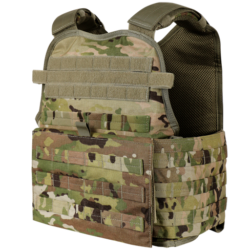 The Condor Modular Operator Plate Carrier Gen II in Scorpion OCP features adjustable straps and multiple attachment points for carrying gear and protective plates.