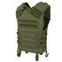 The Condor Modular Vest in olive green features multiple straps, pouches, and buckles for carrying gear and added protection.