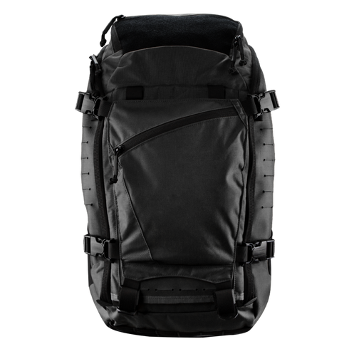 The Condor Nomad Backpack 25L is a black pack with a spacious front zip pocket, adjustable side straps, and multiple side attachment points—perfect for bushcraft or first responder needs.