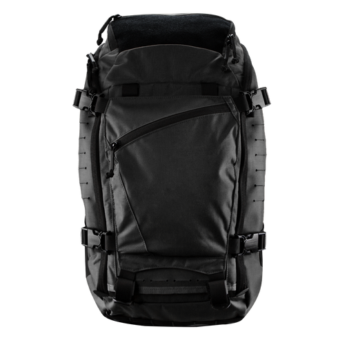 The Condor Nomad Backpack 25L is a black pack with a spacious front zip pocket, adjustable side straps, and multiple side attachment points—perfect for bushcraft or first responder needs.