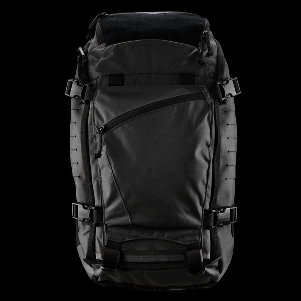 The Condor Nomad Backpack 25L is a black pack with a spacious front zip pocket, adjustable side straps, and multiple side attachment points—perfect for bushcraft or first responder needs.