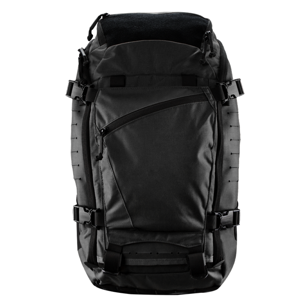The Condor Nomad Backpack 25L is a black pack with a spacious front zip pocket, adjustable side straps, and multiple side attachment points—perfect for bushcraft or first responder needs.