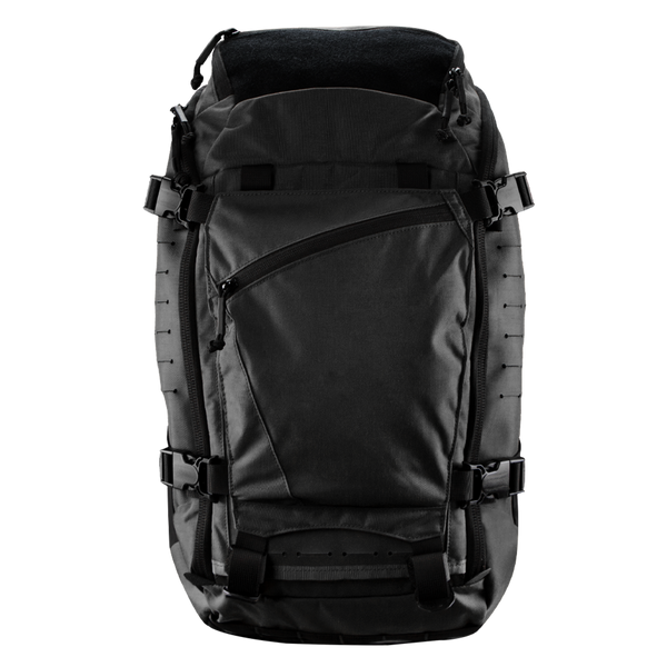 The Condor Nomad Backpack 25L in black features multiple straps, a front zippered pocket, and a top flap, displayed against a plain white background.