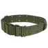 The Condor G.I. Style Nylon Pistol Belt in olive green features metal eyelets and a plastic quick-release buckle, ideal for bushcraft or law enforcement, shown on a white background.