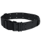 The Condor G.I. Style Nylon Pistol Belt features a black tactical design with multiple adjustment holes and a large plastic buckle, shown coiled—durable for EDC or First Responder use.