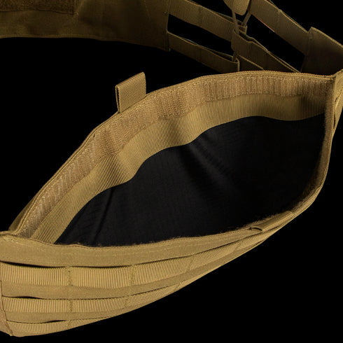 A close-up of the Condor Modular Operator Plate Carrier Gen II in Scorpion OCP, featuring durable fabric and MOLLE webbing for customizable gear organization—perfect for bushcraft or range use.