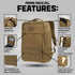 The Condor Prime Pack 21L is a tan tactical backpack featuring hydration compatibility, a clamshell design, MOLLE webbing, padded laptop compartment, contoured straps, and a front zip pocket.