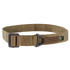 The Condor Riggers Belt is a tan tactical nylon belt featuring a black metal buckle and a small rectangular black and yellow tag on the side.