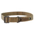 The Condor Riggers Belt is a tan tactical nylon belt featuring a black metal buckle and a small rectangular black and yellow tag on the side.