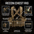 The Condor Recon Chest Rig - Multicam features padded cross-back straps, a front pocket, two open-top utility pouches, side MOLLE panels, drainage grommets, slots for 12 mags; accessories not included.