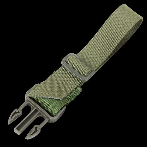 The Condor Speedy 2-Point Sling features a green nylon strap with an adjustable buckle and gray plastic side-release clasp, perfect for military or EDC use.