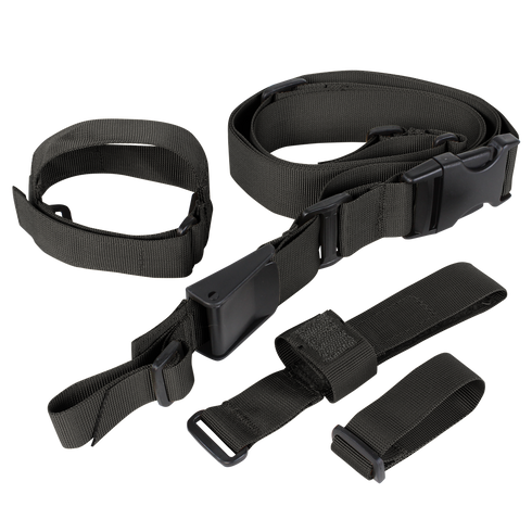 The Condor Tactical 3-Point Sling, featuring black adjustable nylon straps with plastic buckles and loops, is displayed on a plain background.