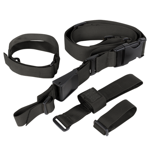 The Condor Tactical 3-Point Sling, featuring black adjustable nylon straps with plastic buckles and loops, is displayed on a plain background.