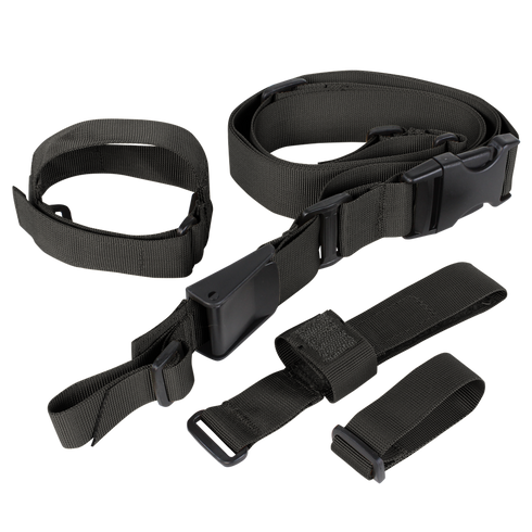 The Condor Tactical 3-Point Sling, featuring black adjustable nylon straps with plastic buckles and loops, is displayed on a plain background.