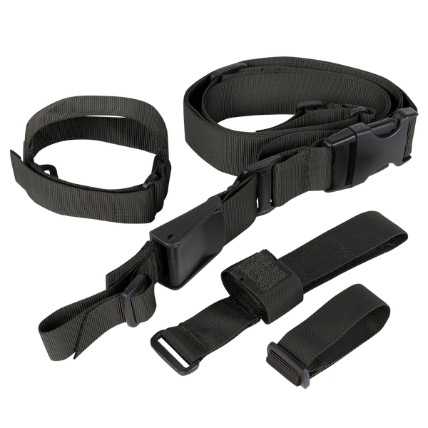 The Condor Tactical 3-Point Sling, featuring black adjustable nylon straps with plastic buckles and loops, is displayed on a plain background.