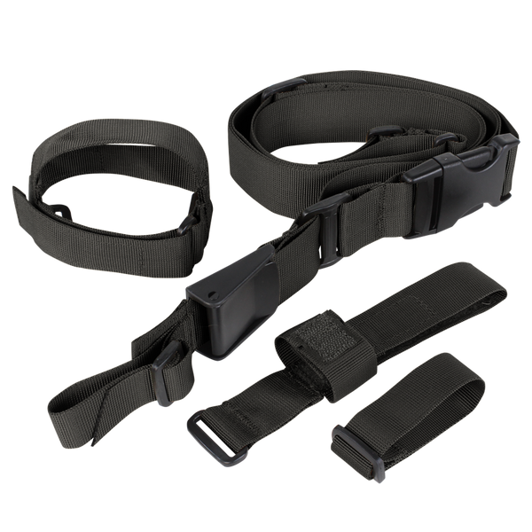 The Condor Tactical 3-Point Sling, featuring black adjustable nylon straps with plastic buckles and loops, is displayed on a plain background.