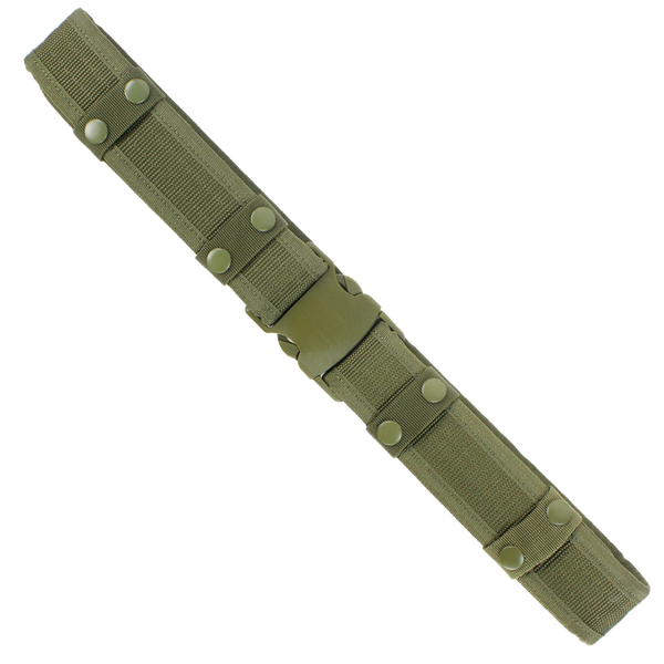 Condor Tactical Belt - Scorpion OCP in olive green, featuring metal snaps and a plastic buckle, is displayed diagonally on a white background.