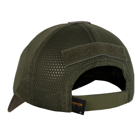 A back view of the Condor Tactical Team Mesh Cap in MultiCam, featuring a mesh design, hook-and-loop patch, and adjustable strap opening.