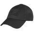 The Condor Tactical Mesh Cap in black is crafted from moisture-wicking polyester and features a curved brim, adjustable strap, and a rectangular Velcro patch on the front.