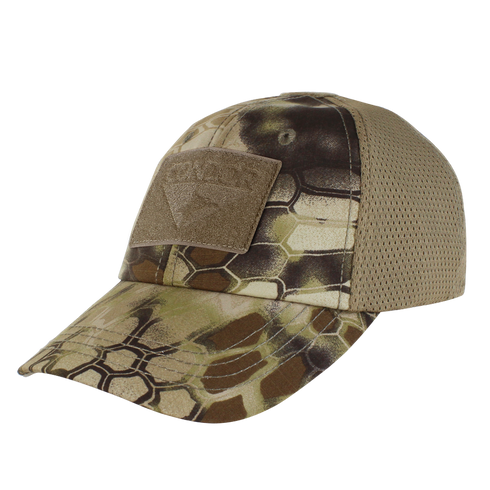 The Condor Tactical Mesh Cap - Kryptek Highlander features a hexagonal camouflage front and breathable mesh back—ideal for military training or time at the shooting range.