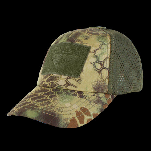 The Condor Tactical Mesh Cap - Kryptek Mandrake features mesh sides and a rectangular hook-and-loop patch on the front.