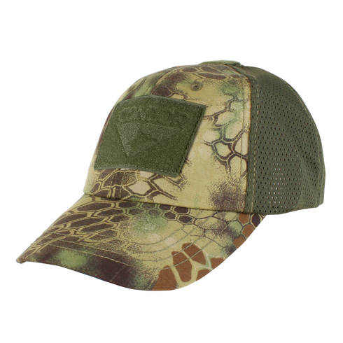 The Condor Tactical Mesh Cap - Kryptek Mandrake features mesh sides and a rectangular hook-and-loop patch on the front.