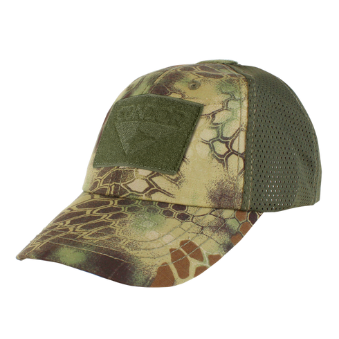 The Condor Tactical Mesh Cap - Kryptek Mandrake features mesh sides and a rectangular hook-and-loop patch on the front.