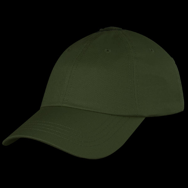 The Condor Tactical Team Cap is an olive green baseball hat with a curved brim, visible stitching, and ventilation eyelets—perfect for law enforcement or shooting range use.