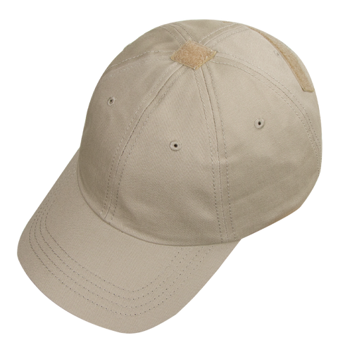 The Condor Tactical Team Cap is a beige cotton baseball cap with visible stitching and ventilation eyelets, shown at an angle—perfect for shooting range enthusiasts or first responders who value comfort and style.