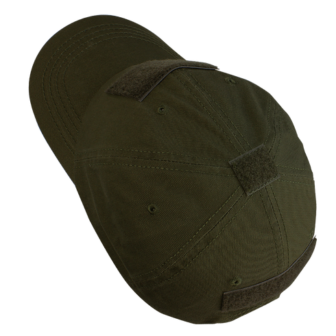 The Condor Tactical Cap - MultiCam Black features velcro patches on the top, back, and sides, shown from an overhead perspective.