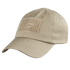 The Condor Tactical Cap is a tan baseball cap featuring a curved brim, top eyelets, and a rectangular front patch with a subtle logo design.