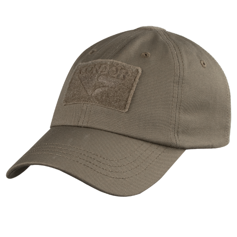 The Condor Tactical Cap is a khaki baseball cap featuring reinforced eyelets and a rectangular front patch.