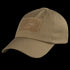 The Condor Tactical Cap is a tan cap featuring a rectangular patch area on the front and ventilation eyelets on the crown.