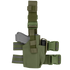 The Condor Tactical Leg Holster features adjustable straps for military and law enforcement use, securely holding a gray handgun and flashlight in separate compartments.