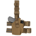The Condor Tactical Leg Holster features adjustable straps and securely holds a grey training pistol and black flashlight, making it ideal for shooting range practice or military use.