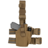The Condor Tactical Leg Holster features adjustable straps and securely holds a grey training pistol and black flashlight, making it ideal for shooting range practice or military use.