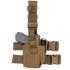The Condor Tactical Leg Holster features adjustable straps and securely holds a grey training pistol and black flashlight, making it ideal for shooting range practice or military use.