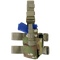 The Condor Tactical Leg Holster - Scorpion OCP, shown in Scorpion OCP camo with straps and a blue training pistol inserted, is viewed from the side.
