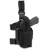 The Condor Tornado Tactical Leg Holster - Left Hand, in black, features adjustable straps and retention system, holds a gray training pistol and a magazine, and is shown from the side.