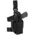 The Condor Tornado Tactical Leg Holster - Left Hand, in black, features adjustable straps and retention system, holds a gray training pistol and a magazine, and is shown from the side.