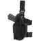 The Condor Tornado Tactical Leg Holster is a black, right-leg holster with adjustable buckles and velcro, featuring retention straps to securely hold a pistol and accessory.